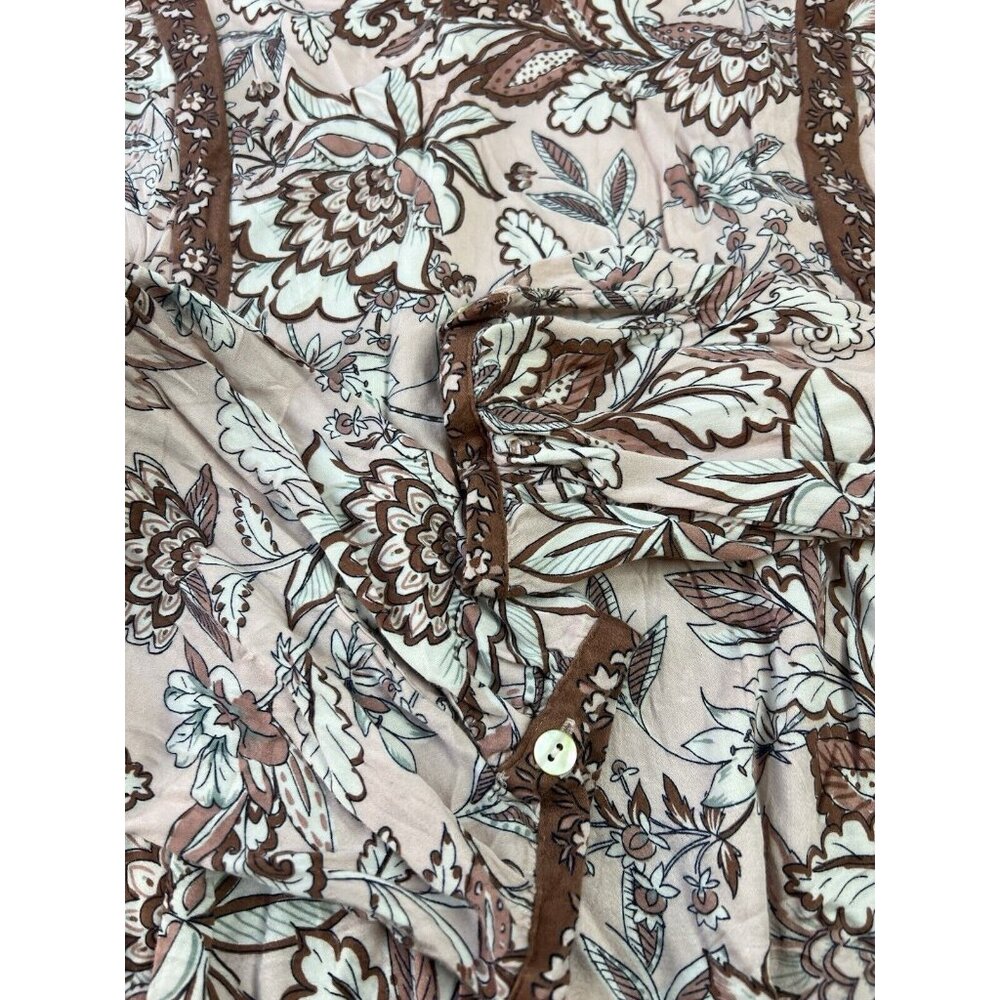 J Jill Women's L Tunic Blouse Long Sleeve Lace Floral Split V-Neck Pink/Brown - Picture 9 of 11
